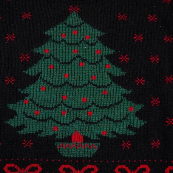 VTG Adele Sweater Womens Large? 42" Black Green Red Ugly Christmas Tree July Bow - Picture 2 of 9